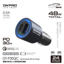 ONPRO GT-P30QC 雙模式快充PD30W+QC3.0車用充電器